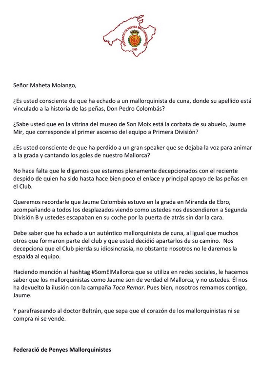 Carta de la Peñas a Maheta Molango