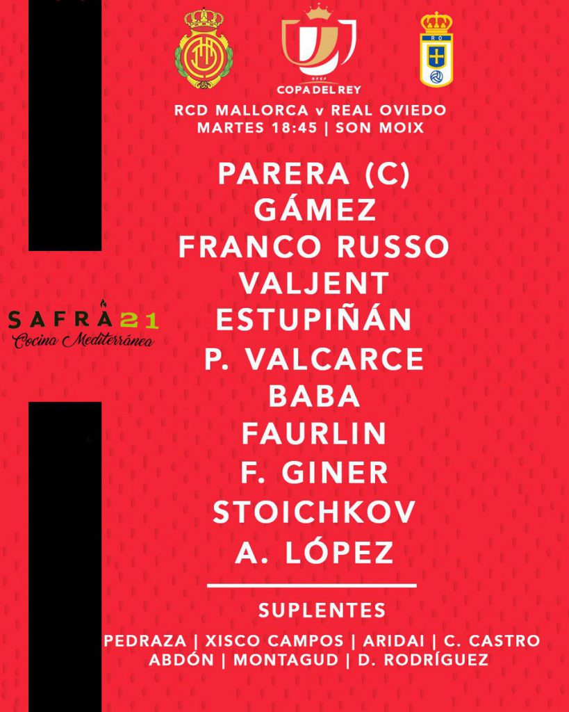 El once del Real Mallorca en la Copa