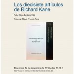 Xisco Cardona presentará la publicación de su tesis doctoral "Los 17 artículos de Richard Kane"