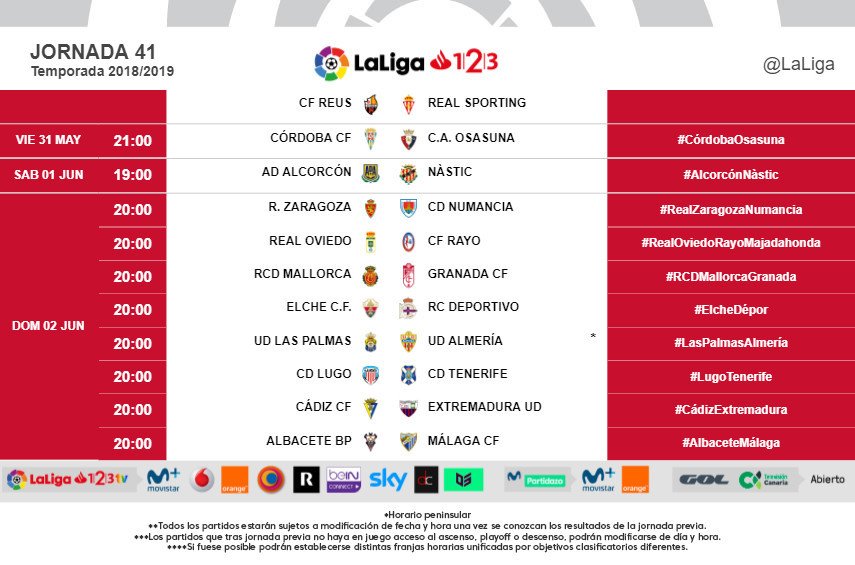 Horarios de la jornada 41