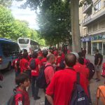 La afición del RCD Mallorca ya en las calles de Albacete