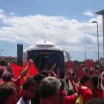 Recibimiento de la afición del RCD Mallorca en Tarragona