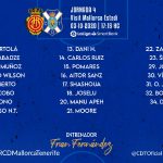 Lista de convocados del CD Tenerife para medirse al RCD Mallorca